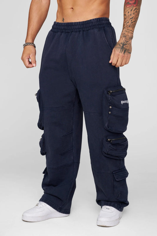 2027 - Stacked Cargo Sweats Navy Wash YoungLa