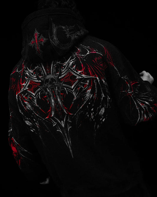 Nightfall Oversized pullover hoodie nightmare Red Breathedivinity