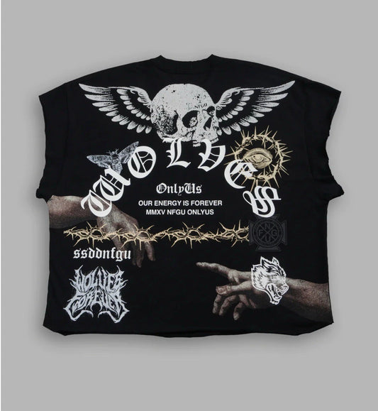 Camiseta DarcSport Creed Grunge Corte en Negro Talla Grande-